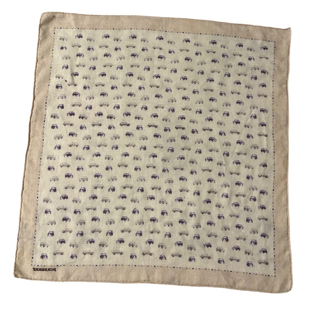 Burberry Cotton Square Scarf Cream Purple Vintage Car Novelty Print 20x20 - Picture 5 of 8